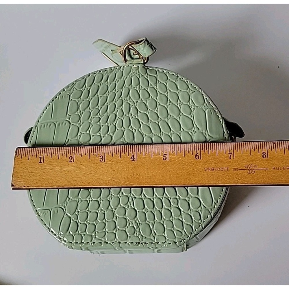 Calpak Round Croc Embossed Vegan Leather Purse Seafoam Top Handle Zip Around - Picture 10 of 13